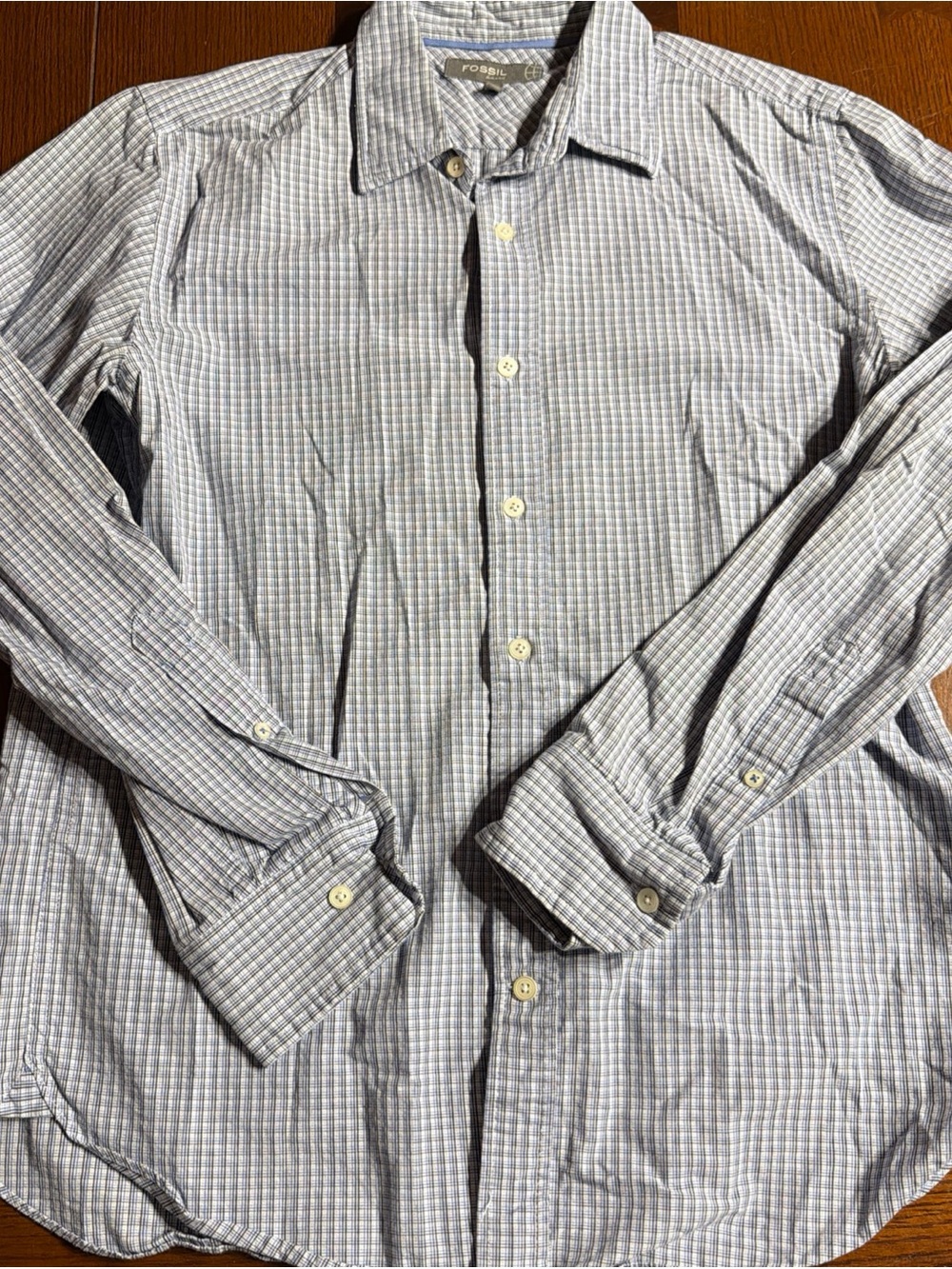 Fossil Men's Blue Plaid Button-Up Shirt Size M